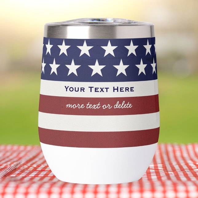 USA American Flag Patriotic July 4th Personalized Thermal Wine Tumbler (Creator Uploaded)