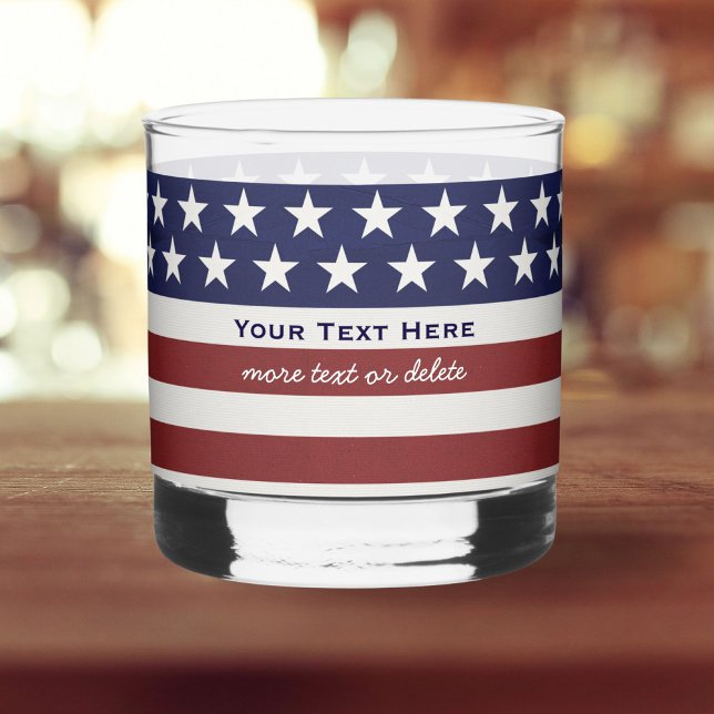 USA American Flag Patriotic July 4th Personalized Whiskey Glass (Creator Uploaded)