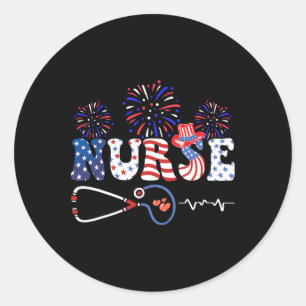 Usa American Flag Patriotic Nurse Stethoscope 4th Classic Round Sticker