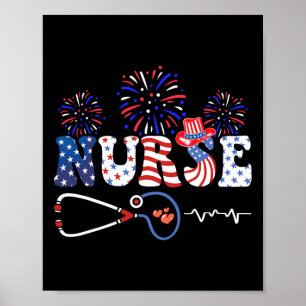 Usa American Flag Patriotic Nurse Stethoscope 4th Poster