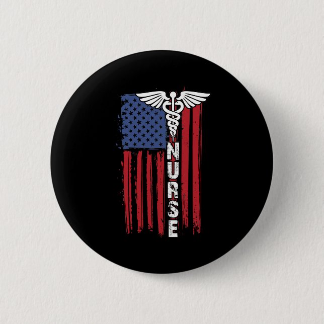 USA American Flag Patriotic Nurse Week Nursing Button (Front)