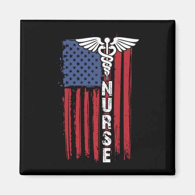 USA American Flag Patriotic Nurse Week Nursing Magnet (Front)