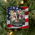 USA American Flag Patriotic Personalized 2 Photo Ceramic Ornament