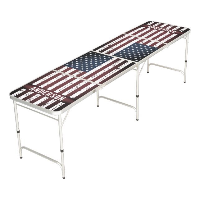 USA American Flag Patriotic Personalized Beer Pong Table (Angled)