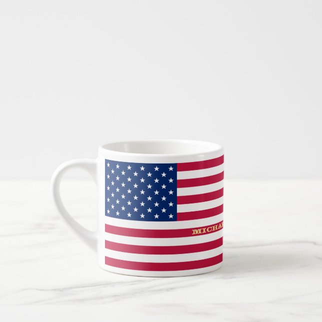USA American Flag Patriotic Personalized Monogram Espresso Cup (Left)