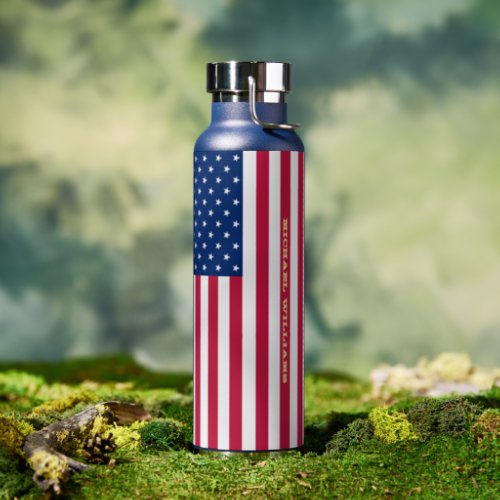 USA American Flag Patriotic Personalized Monogram Water Bottle