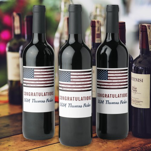 USA American Flag Patriotic Retirement Party Wine Label
