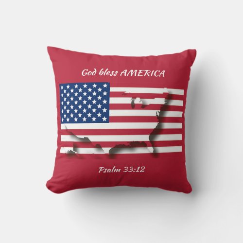 USA AMERICAN FLAG Patriotic Scripture Custom RED Throw Pillow