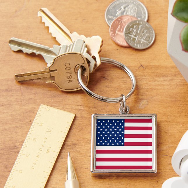 USA American Flag Patriotic Square Metal Keychain (USA American Flag Patriotic Square Metal Keychain)