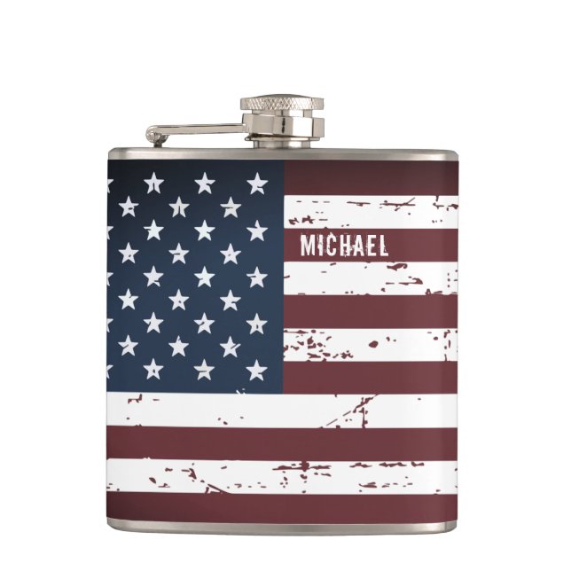 USA American Flag Patriotic Stars Stripes Flask (Front)