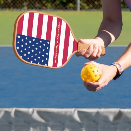 USA American Flag Patriotic Team Club Monogram Pickleball Paddle