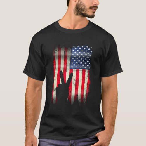 Usa American Flag Peace Sign T_Shirt
