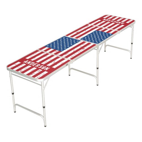 USA American Flag Personalized 4th July Patriotic Beer Pong Table