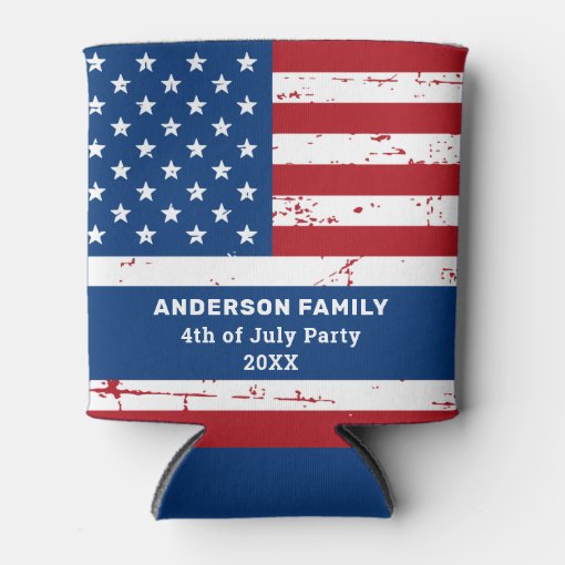 USA American Flag Personalized 4th Of July Party Can Cooler | Zazzle