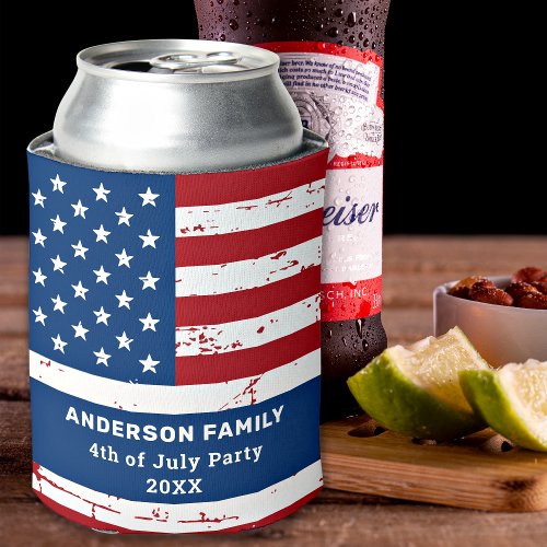 USA American Flag Personalized 4th Of July Party  Can Cooler