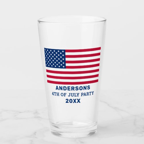USA American Flag Personalized 4th of July Party Glass