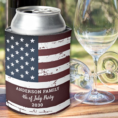 USA American Flag Personalized July 4th Patriotic Can Cooler