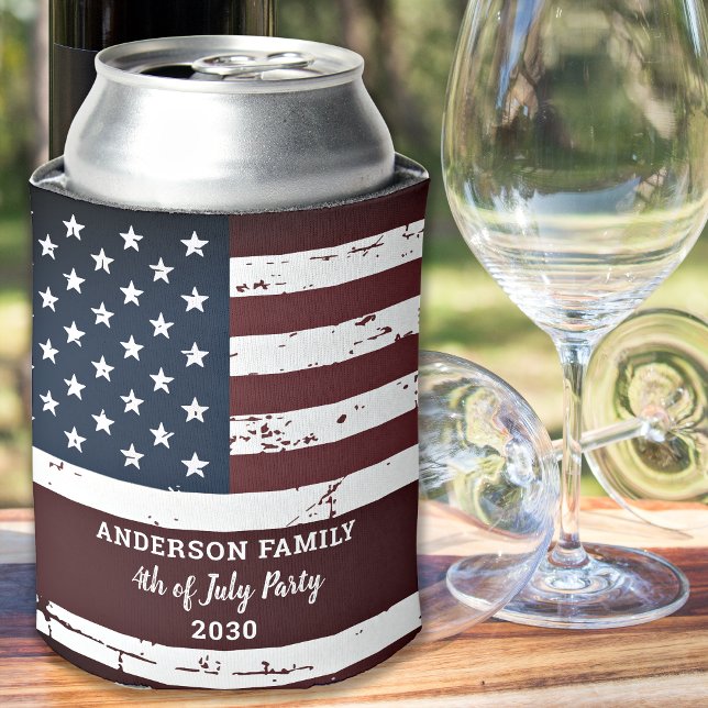 USA American Flag Personalized July 4th Patriotic Can Cooler (Creator Uploaded)