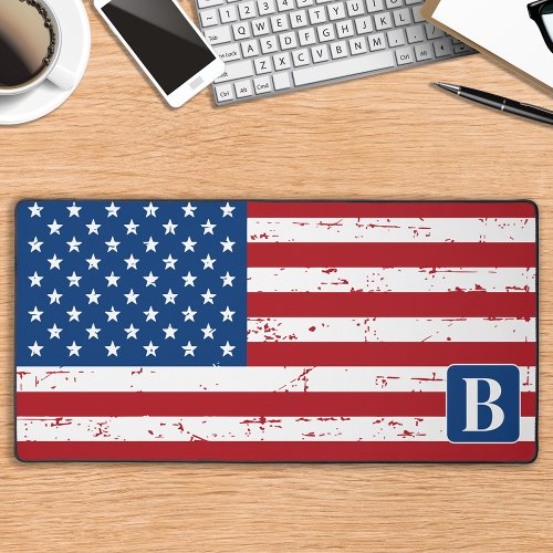 USA American Flag Personalized Monogram Military  Desk Mat