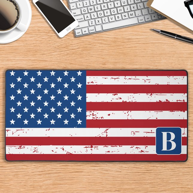 USA American Flag Personalized Monogram Military  Desk Mat (Creator Uploaded)