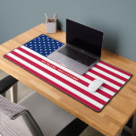 USA American Flag Personalized Monogram Patriotic Desk Mat<br><div class="desc">The all American, Stars and Stripes, Old Glory, Star-Spangled Banner, USA flag, custom, personalized, name monogram / initials, patriotic, america, durable hemmed edge 3mm thick neoprene cool customizable gaming / typing / writing / crafting multifunctional desk mat, to show your pride, patriotism, love. To customize, simply enter your name /...</div>