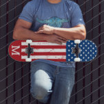 USA American Flag Personalized Monogram Patriotic  Skateboard<br><div class="desc">Show your American pride or give a special gift with this USA American Flag skateboard in a distressed worn grunge design. This united states of america flag skateboard design with stars and stripes in red white and blue is perfect for fourth of July parties, Memorial day party , family reunions,...</div>