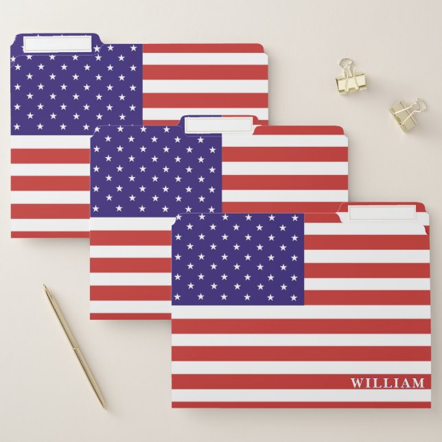 USA American Flag Personalized Name File Folder (Set)