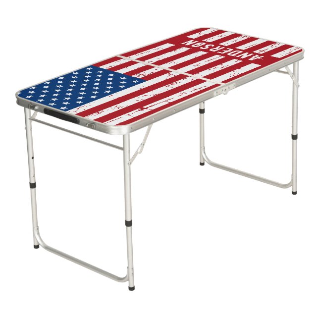 USA American Flag Personalized Patriotic Beer Pong Table (Angled)
