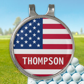 USA American Flag Personalized Patriotic Golf Hat Clip