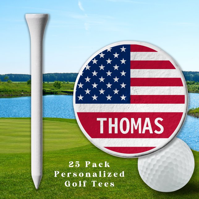 USA American Flag Personalized Patriotic Golf Tees (Creator Uploaded)