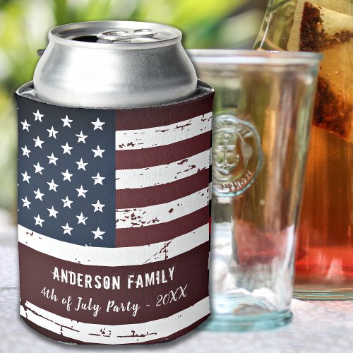 USA American Flag Personalized Patriotic July 4th Can Cooler