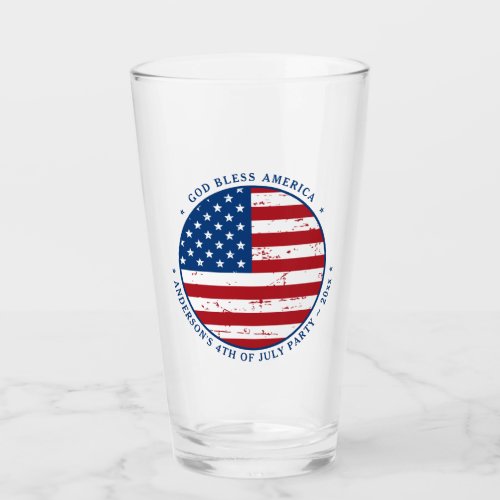 USA American Flag Personalized Red White Blue Glass