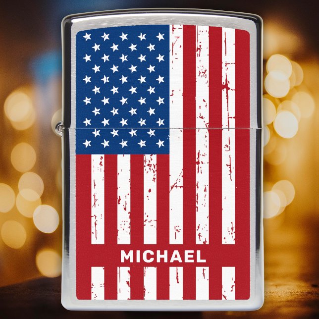 USA American Flag Personalized Red White Blue Zippo Lighter (Creator Uploaded)