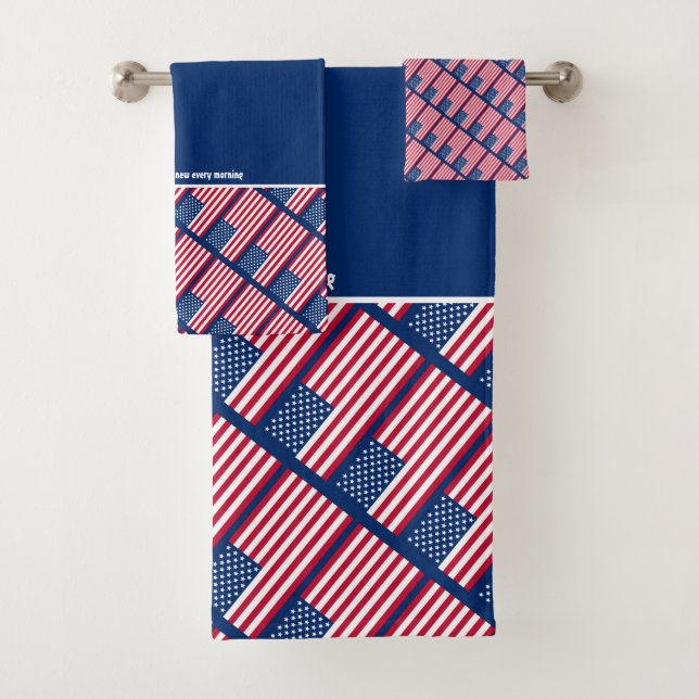 USA AMERICAN FLAG Personalized Scripture BLUE Bath Towel Set (Insitu)