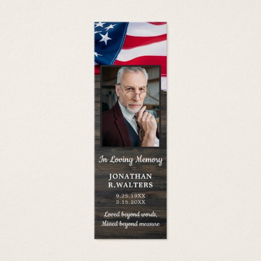 USA American Flag Photo Memorial Prayer Bookmark (Front)