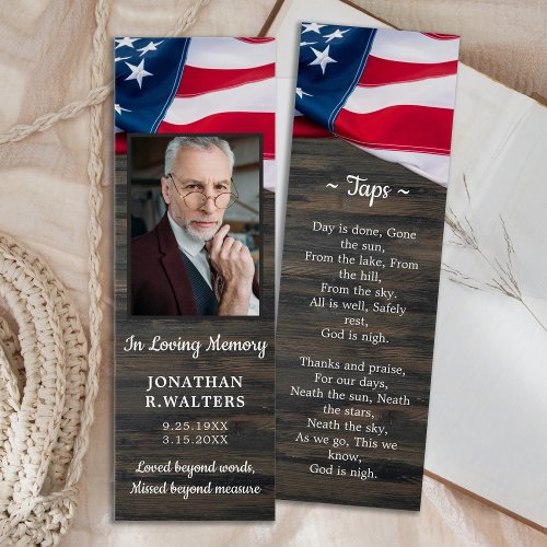 USA American Flag Photo Memorial Prayer Bookmark