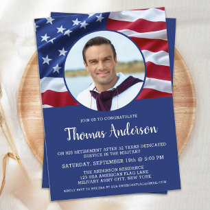 USA American Flag Photo Military Retirement Invitation