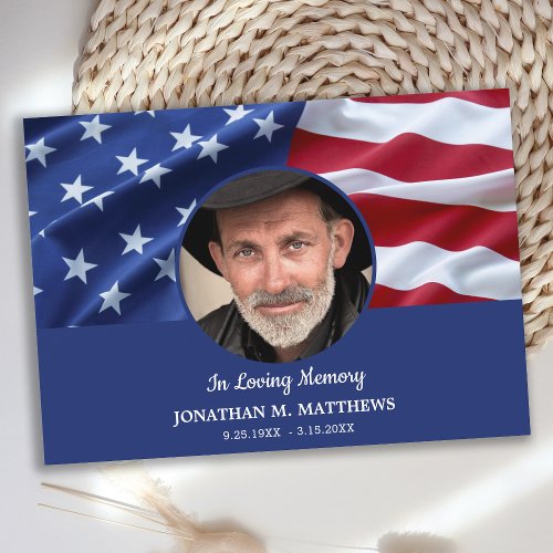 USA American Flag Photo Patriotic Memorial Funeral Thank You Card