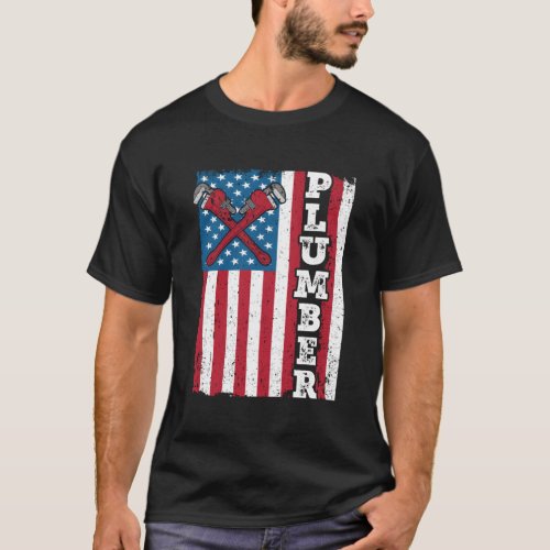 Usa American Flag Plumber Pipefitter Tool Plumbing T_Shirt