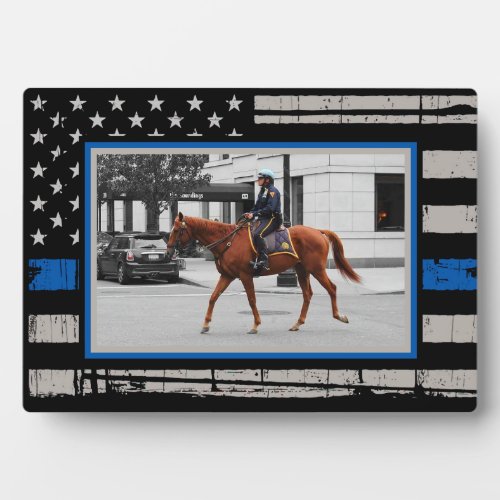 USA American Flag Police Officer Thin Blue Line Plaque