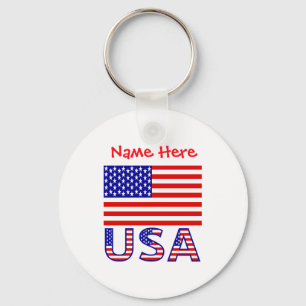 Usa American Flag Red Personalized Mens T Shirt Keychain