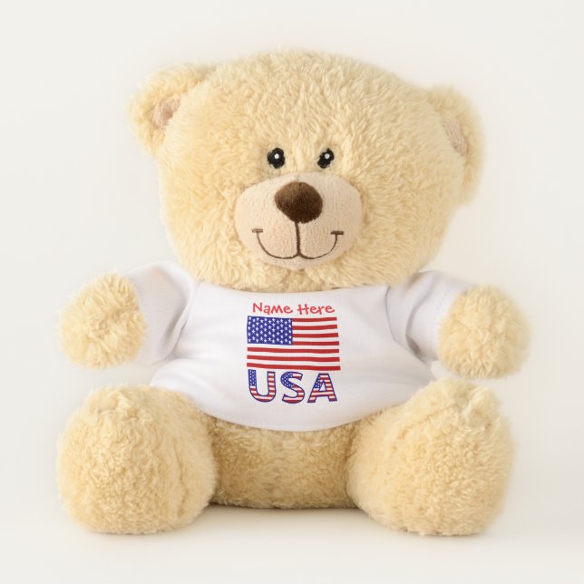 USA American Flag Red Personalized  Teddy Bear (Front)