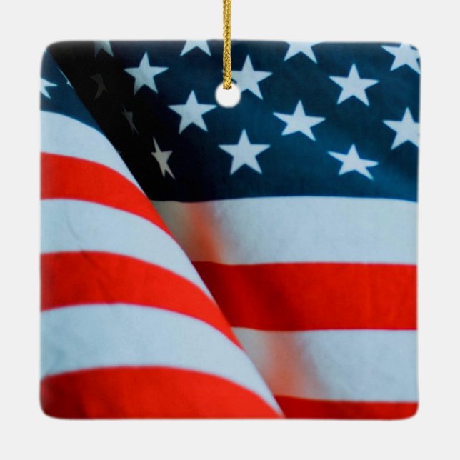 USA American Flag Red White and Blue Ceramic Ornament (Back)