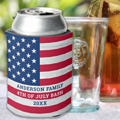 USA American Flag Red White Blue 4th Of July Can Cooler