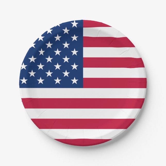 USA American Flag Red White Blue Patriotic Paper Plates (Front)