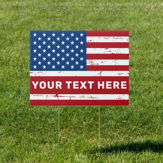 USA American Flag Red White Blue Personalized Yard Sign (Insitu)