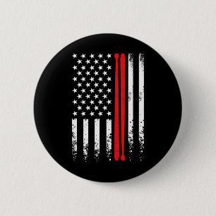 Usa American Flag Retro Music Drummer Drum Stick 4 Button