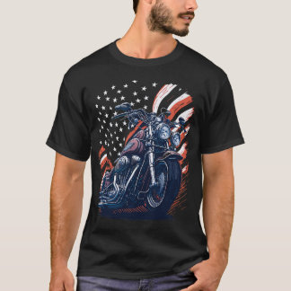 USA American Flag Rider Motorcycle Veteran Biker T-Shirt