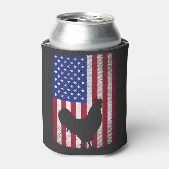USA American Flag Rooster Lover 4th of July  Can Cooler (Can Front)