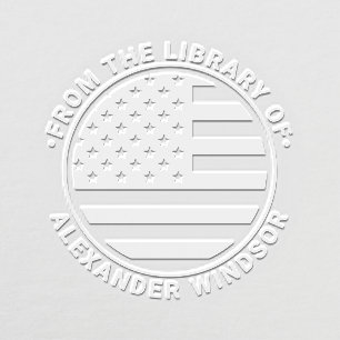 USA American Flag Round “From the library of” Name Embosser